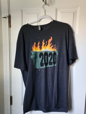 Next Level Apparel Charcoal Tee with Green Dumpster and Orange Flames